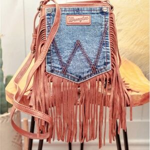 Wrangler Jean Pocket Suede Fringe Crossbody Bag